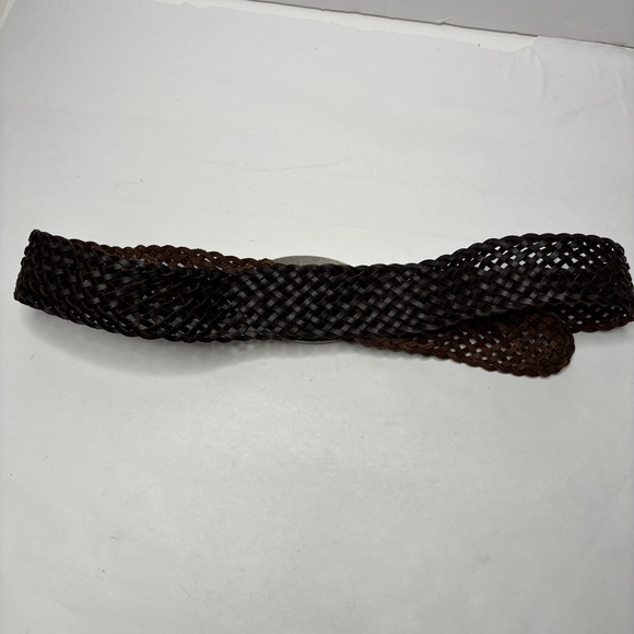 Chicos Brown Woven Leather Belt Womens Oval Beaded Buckle Boho Coastal Cowgirl - Picture 3 of 8